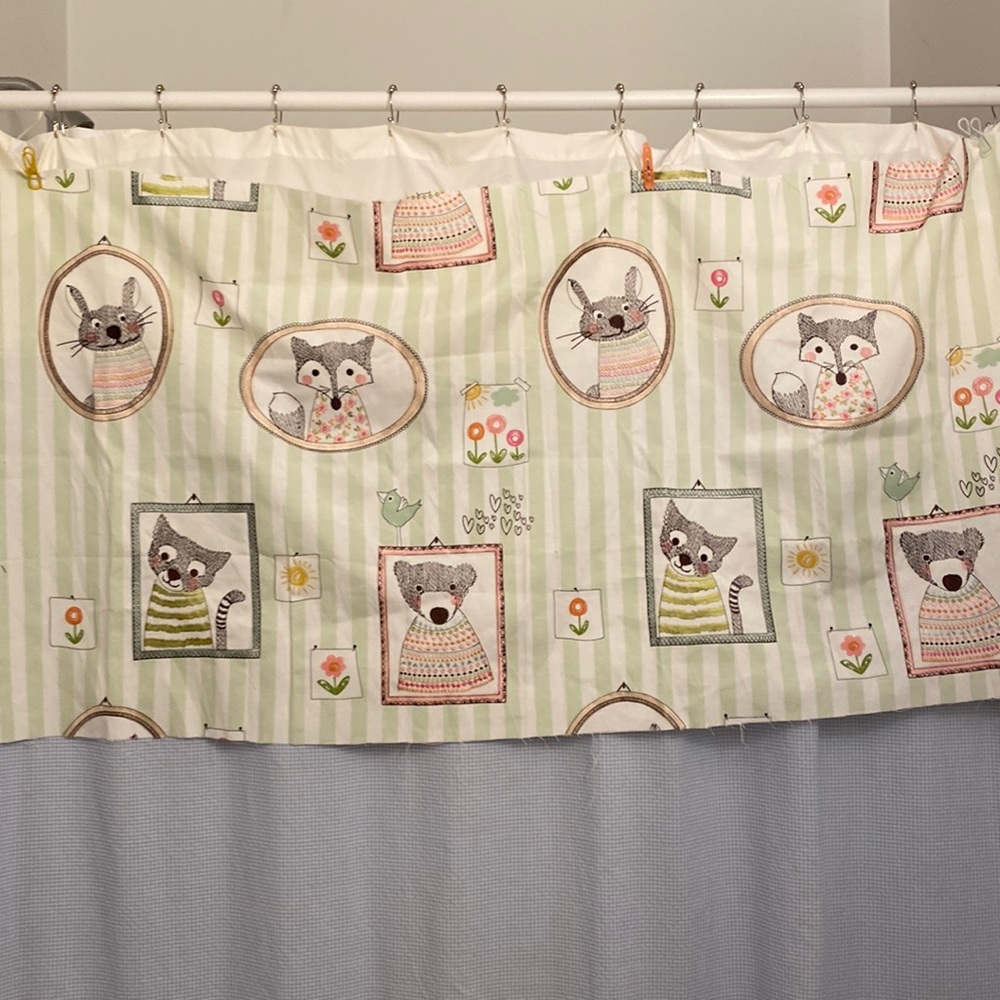 Fabric Embroidered Animals on Mint/White Stripe 56" x 28" New
